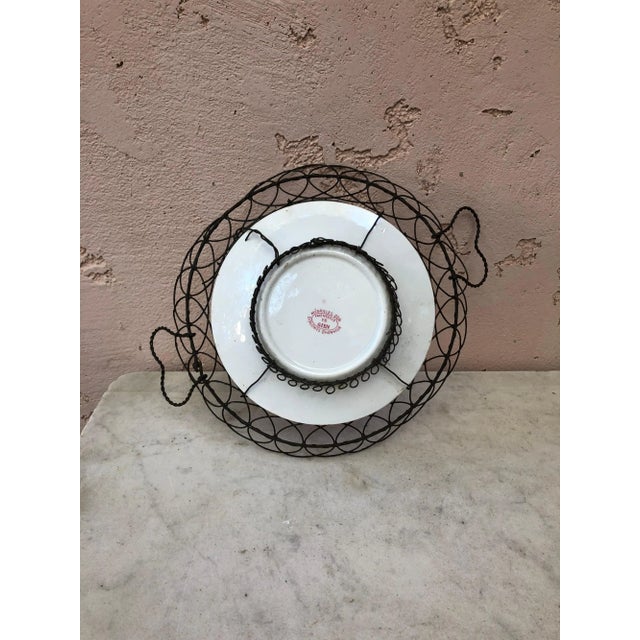 Gien Late 19th Century French Majolica Wire Basket Gien For Sale - Image 4 of 5
