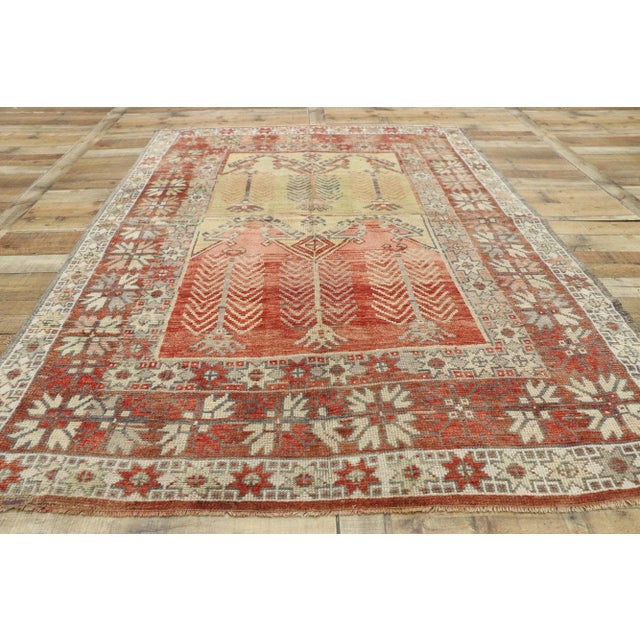 Textile Mid 20th Century Vintage Turkish Oushak Rug, Anatolian Prayer Rug 05'05 X 07'04 For Sale - Image 7 of 10