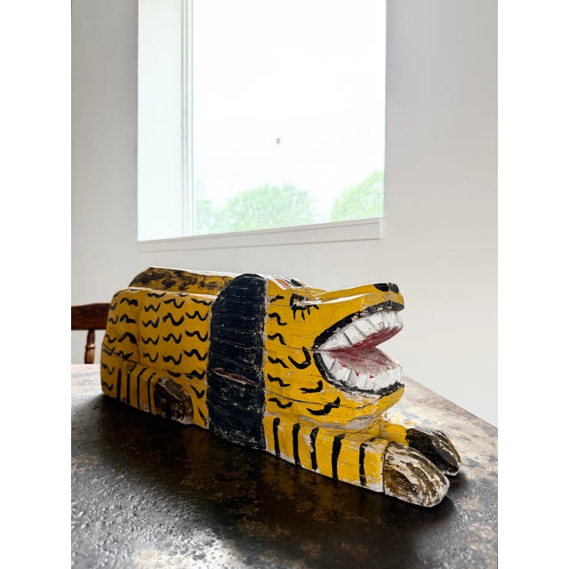 Wood Painted Folk Art Lion Sculpture, Canary Yellow, Signed, Artist-Made, Circa 1970s For Sale - Image 7 of 18