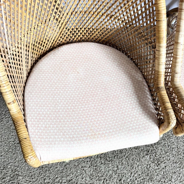 Brown Vintage Boho Chic Buri Rattan Wicker Dining Barrel Chairs - Set of 4 For Sale - Image 8 of 9