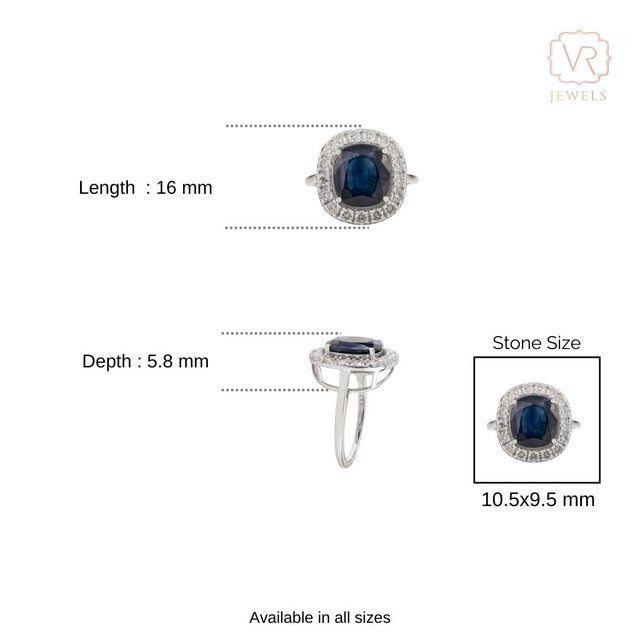 Princess Diana Inspired 4.36 Ct Blue Sapphire & Diamond Halo 14k Gold Ring Size 5.5 For Sale - Image 9 of 14