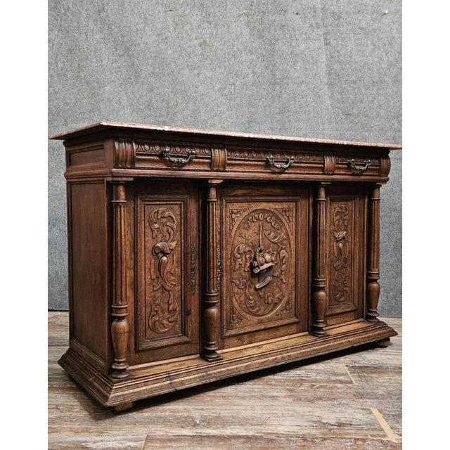 Wood Renaissance Style Buffet in Oak with Marble Top For Sale - Image 7 of 12