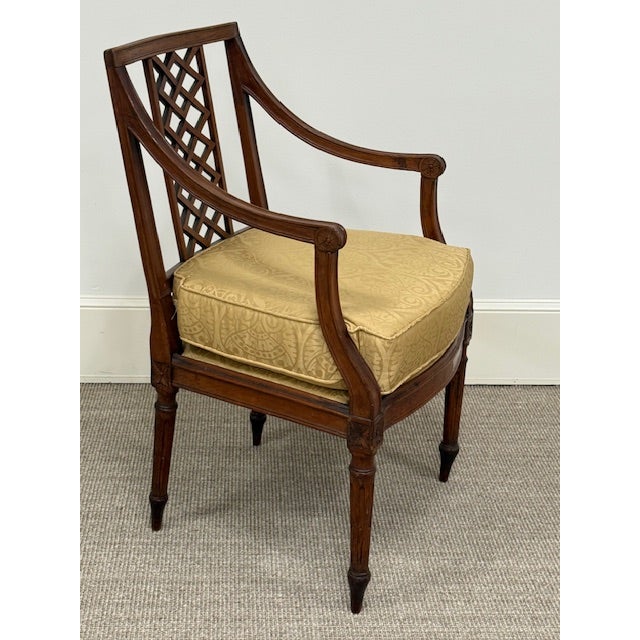 French Pair of Antique Regency Style Armchairs With Trellis Back For Sale - Image 3 of 8