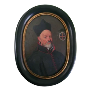 Antique Male Portrait Oil Painting with Bishop Coat of Arms