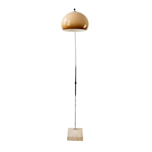 Mid-Century Modern Space Age Arc Floor Lamp with Travertine Base attributed to Goffredo Reggiani, Italy, 1970s For Sale - Image 3 of 11