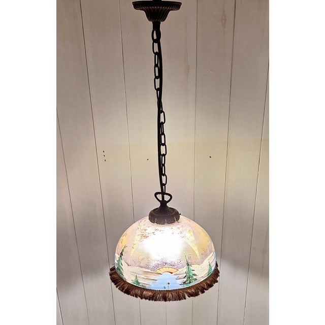 Antique Ceiling Lamp with Glass Shade and Brass Mounting, 1900s For Sale - Image 3 of 9