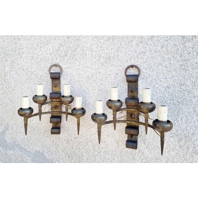 Gold Brutalist Wall Lamps, Italy, 1960s, Set of 2 For Sale - Image 8 of 12