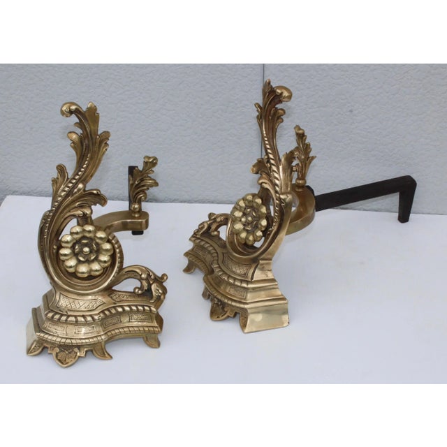 1950s French Brass Andirons - A Pair For Sale - Image 9 of 13