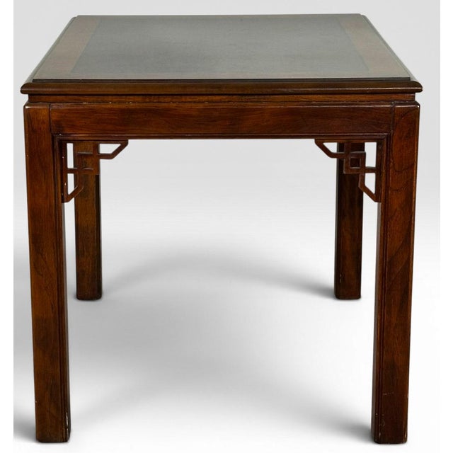 Pair of Vintage Drexel Heritage Chinese Chippendale Burlwood End Tables This exceptional pair of vintage Chinese...