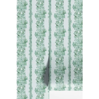 Chinoiserie Shenanigans Toile Grasscloth Wallpaper by House Party | Jade Garden Green | 6 Yards For Sale