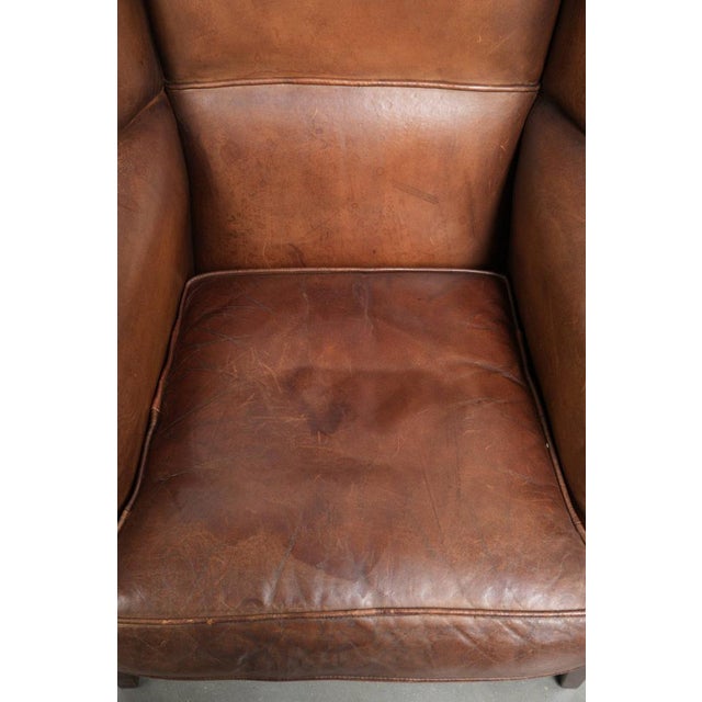 Dark Brown Sheepskin Wingback Lounge Chair For Sale - Image 6 of 14