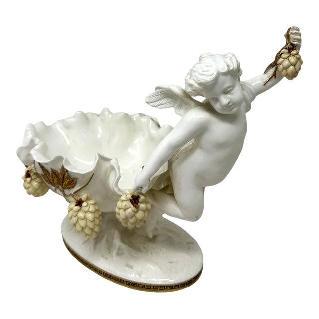 Antique English Moore Brothers Porcelain Cream Gilt Cherub Cacti Centerpiece 19c For Sale