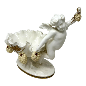 Antique English Moore Brothers Porcelain Cream Gilt Cherub Cacti Centerpiece 19c