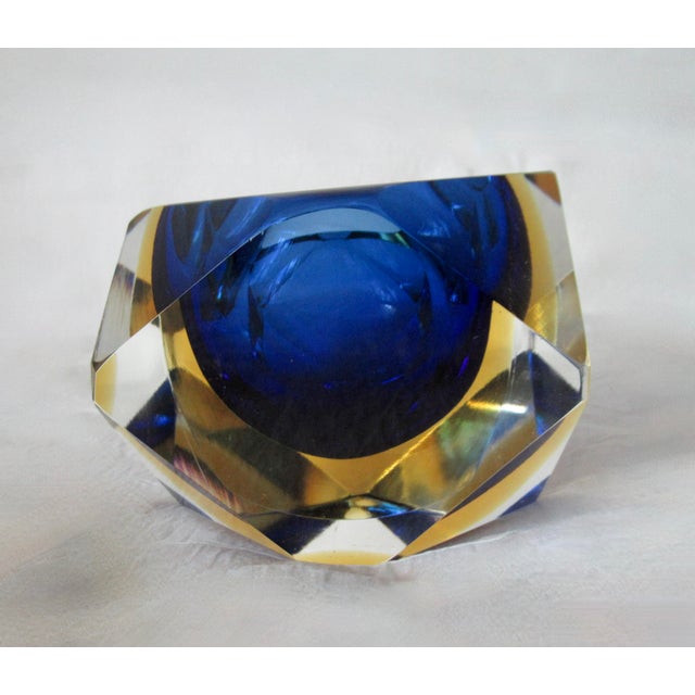 C.1970s Italian Alessandro Mandruzzato, Hand Blown Faceted Murano Cobalt, Amber & Clear For Sale - Image 9 of 18