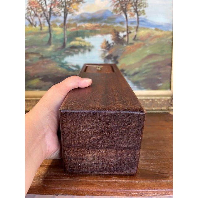 Wood Mid-Century Modern Wood Block Clock With Brass Toned Hands For Sale - Image 7 of 11