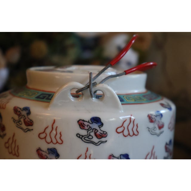 Antique Chinese Dragon & Phoenix Porcelain Teapot With Fitted Warming Basket For Sale - Image 10 of 18