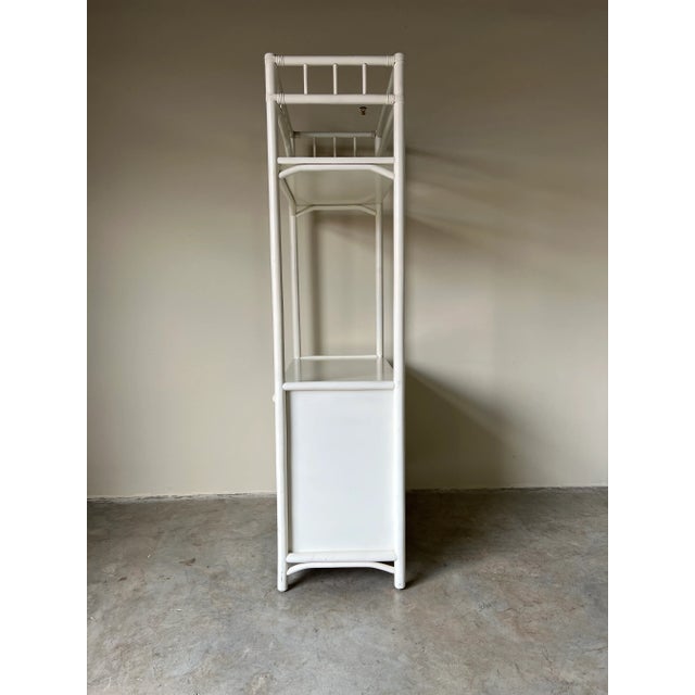 Vintage Bent Rattan White Painted Bookcase For Sale - Image 9 of 13