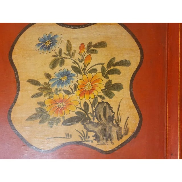 This is a beautifully decorative antique Chinese tray with floral accents, worn paint, and great patina. Well-constructed...