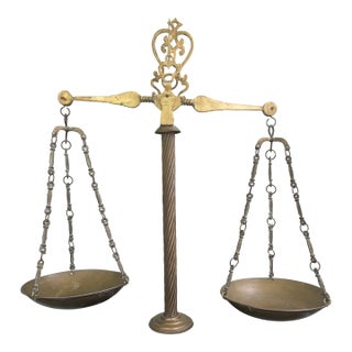 Large Italian Brass & Marble Decorative Balance Scale on Marble Base, 1950s For Sale