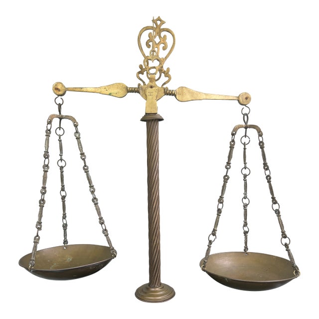 Large Italian Brass & Marble Decorative Balance Scale on Marble Base, 1950s For Sale