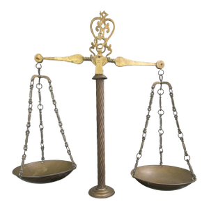 Large Italian Brass & Marble Decorative Balance Scale on Marble Base, 1950s