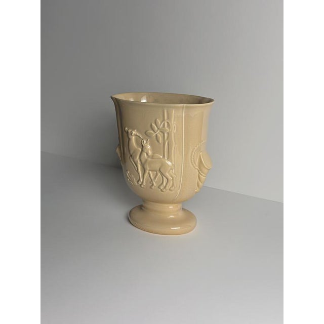 Art Deco Ceramic Pedestal Vase with Gazelle Relief from Beswick, England, 1930s For Sale - Image 3 of 10
