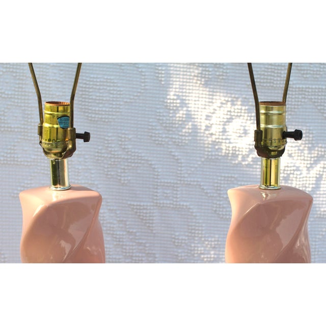 Pink Pair of Large Spiral Lamps in Peachy Pink From the 1980s For Sale - Image 8 of 9