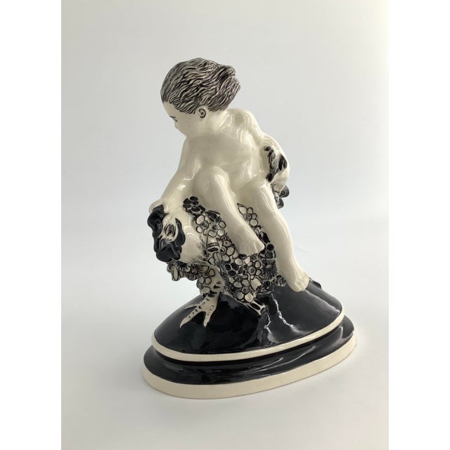 Art Nouveau Rare Antique Wiener Werkstatte Putto Riding Rooster Figurine, C1910, Art Nouveau Vienna For Sale - Image 3 of 9