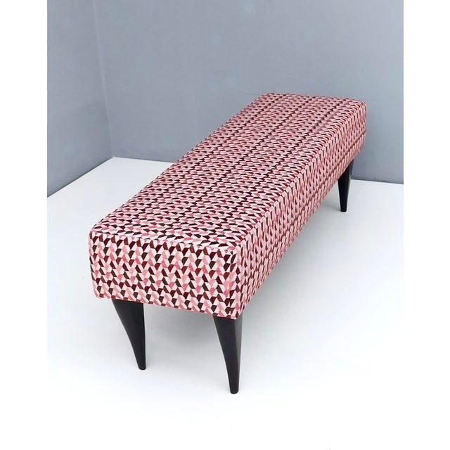 Wood Vintage Benches with Red Patterned Fabric Upholstery, Italy, Set of 2 For Sale - Image 7 of 15