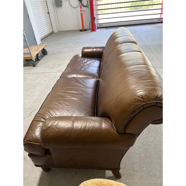 Brown Napa Brown Leather Sofa With Nail Head Treatment, Late 20th Century For Sale - Image 8 of 8