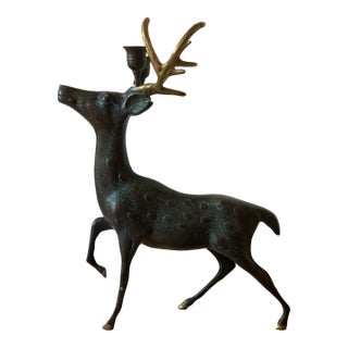 Bronze Buck Deer Candelabra With Brass Antlers For Sale