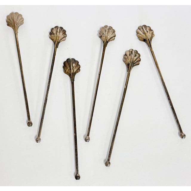 Vintage Silver-Plate Shell Motif Tea Cocktail Spoons, S/6 For Sale - Image 4 of 4