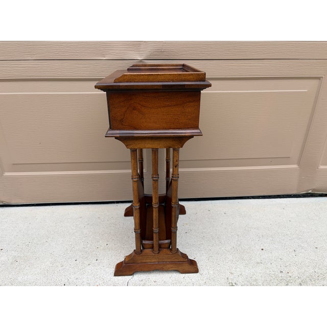 Mid-20th Century Brandt Walnut Faux Bamboo Side Table With Drawer & Magazine Rack For Sale - Image 14 of 17