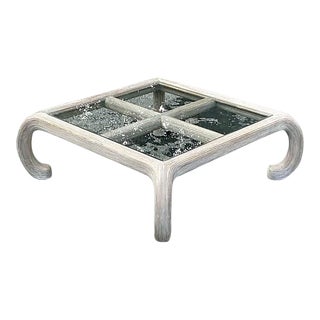 Vintage Coastal Washed Pencil Reed Coffee Table For Sale