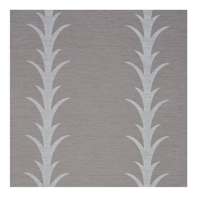 Schumacher X Celerie Kemble Acanthus Stripe Vinyl Wallpaper in Grey For Sale
