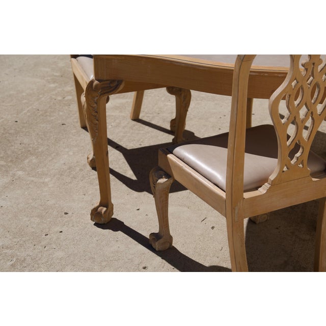 Late 20th Century Handcrafted Chippendale-Style Game Table and Four Chairs With Leather, Set of 5 For Sale - Image 11 of 14