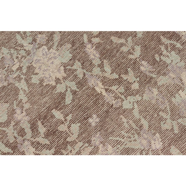 Textile Mocha Vintage Turkish Oushak Rug With Free-Flowing Green & Cream Flower Blossoms For Sale - Image 7 of 11