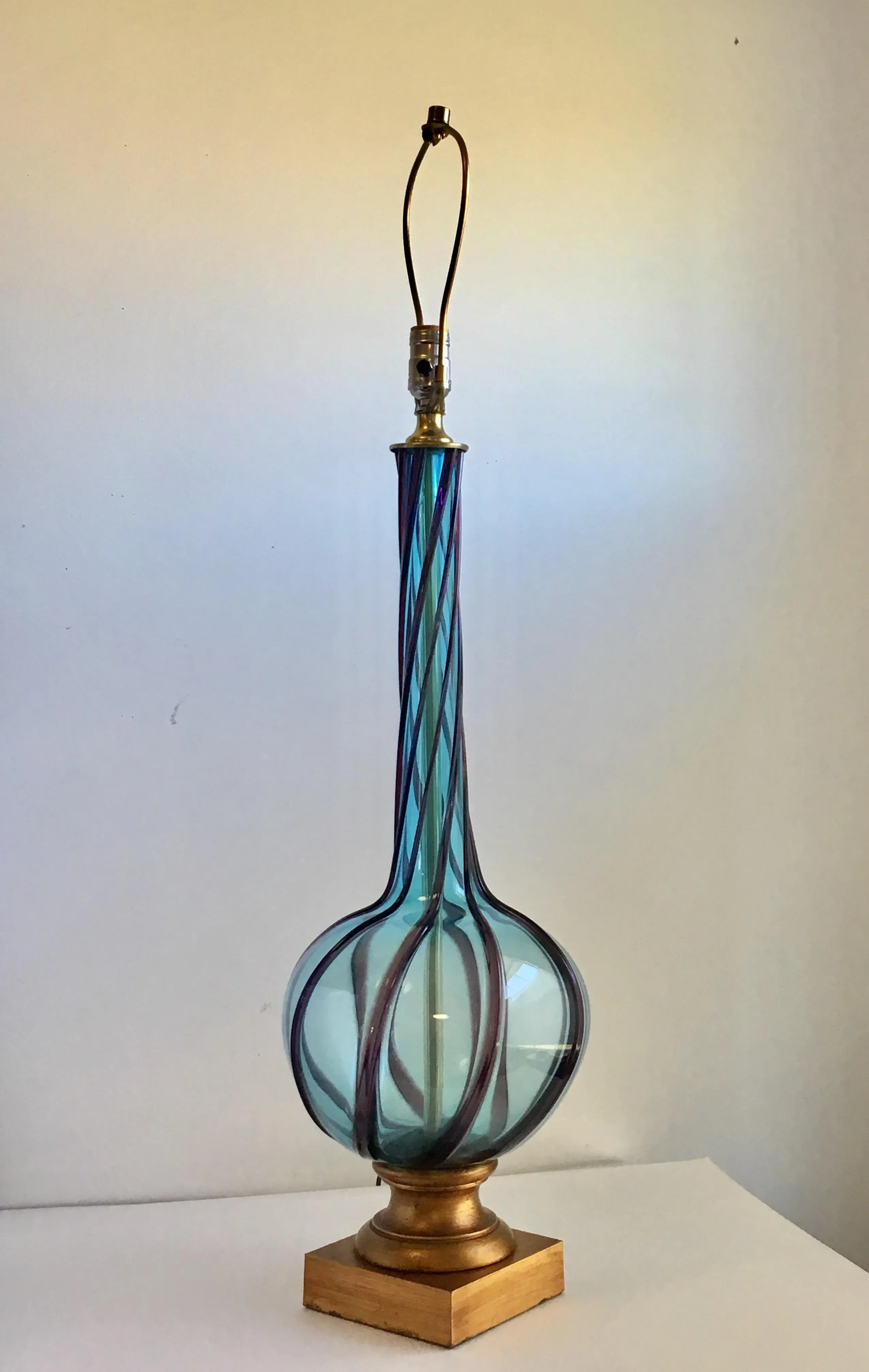 Empoli Italian Art Glass Lamp Ribbon Swirl Blue and Purple | Chairish