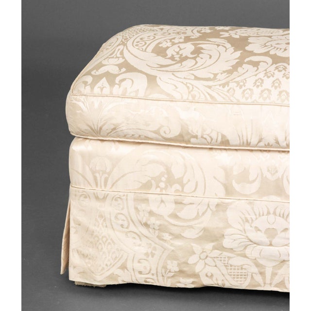 Modern White Silk Damask Upholstered Ottoman For Sale - Image 4 of 8