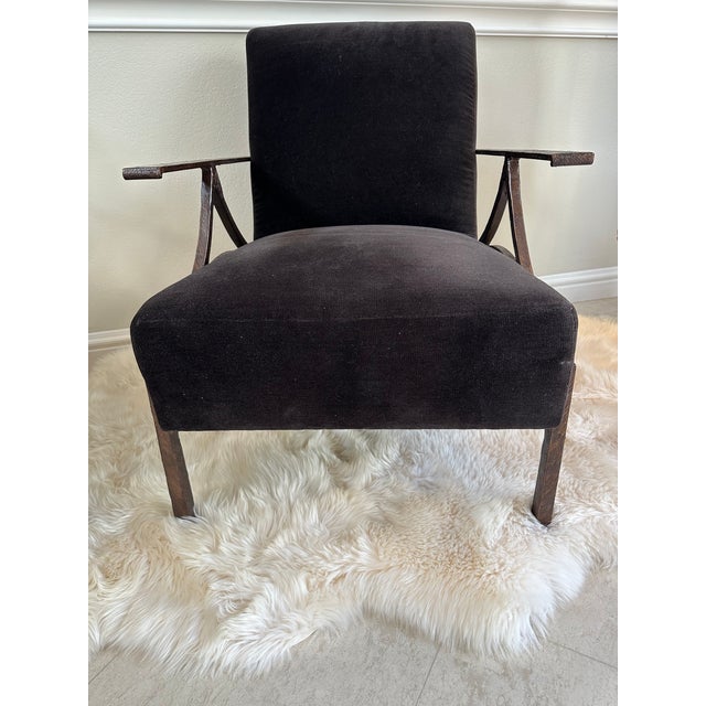 Bernhardt Vintage Custom Bernhardt Chocolate Brown Velvet & Iron Brutalist Lounge Chairs - A Pair For Sale - Image 4 of 15