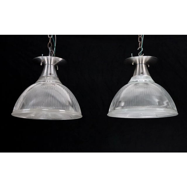 Industrial Vintage Industrial Holophane Glass Flush Mount Light For Sale - Image 3 of 12