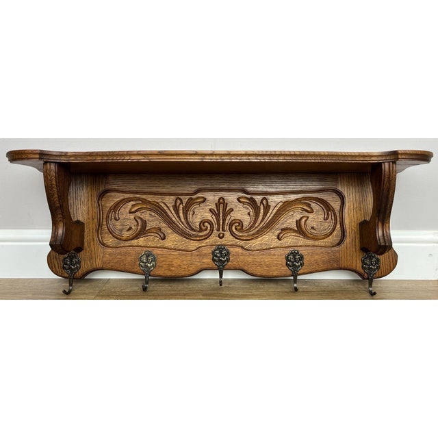 Vintage French Carved Oak Wall Mounted Hooks For Sale - Image 3 of 11