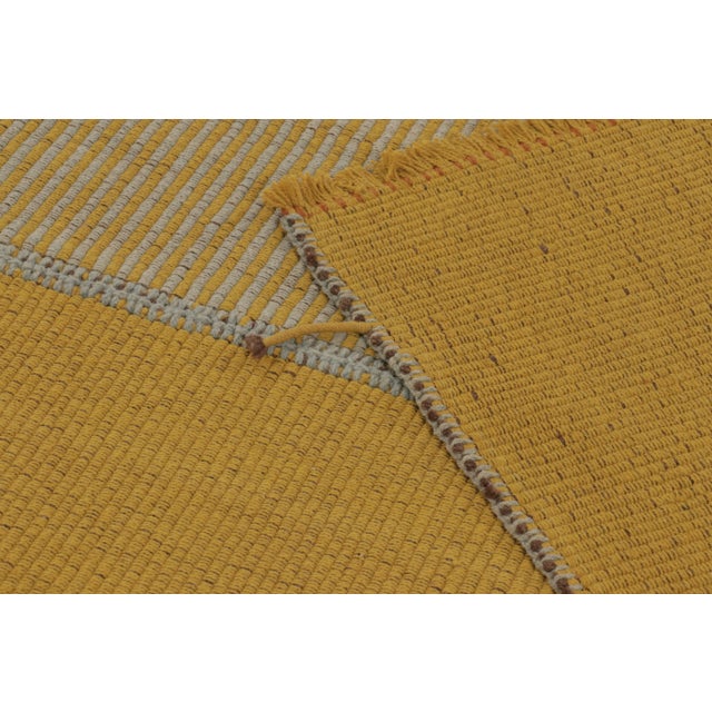 Rug & Kilim Contemporary Rez Kilim Flatweave Rug With Gold & Gray Striped Design For Sale - Image 10 of 10