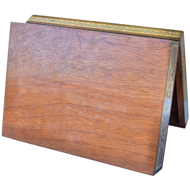 Wood Mid 20th Century Handmade Astral-Patterned Mother-of-Pearl Inlaid Damascene Box For Sale - Image 7 of 14