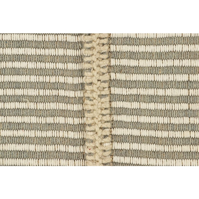Contemporary Rug & Kilim’s Contemporary Kilim in Gray and Ivory White Textural Stripes For Sale - Image 3 of 8