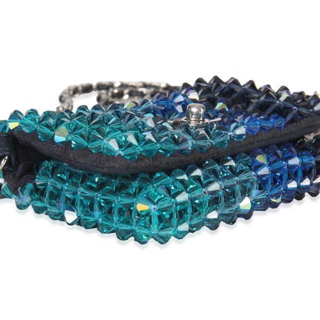 Blue Blue Ombre Beaded Micro Clutch On Chain For Sale - Image 8 of 9