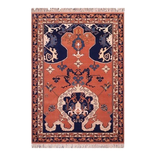 Rustic Kargahi Burnt Orange/Brown Hand-Knotted Wool Rug - 6'8'' X 7'3'' For Sale