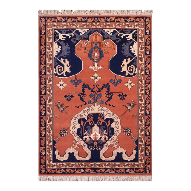 Rustic Kargahi Burnt Orange/Brown Hand-Knotted Wool Rug - 6'8'' X 7'3'' For Sale