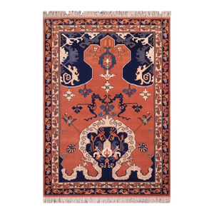 Rustic Kargahi Burnt Orange/Brown Hand-Knotted Wool Rug - 6'8'' X 7'3''
