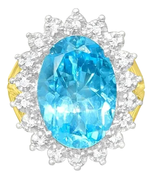 Seven Carat Blue Topaz Diamond Halo Engagement Ring, Size 5